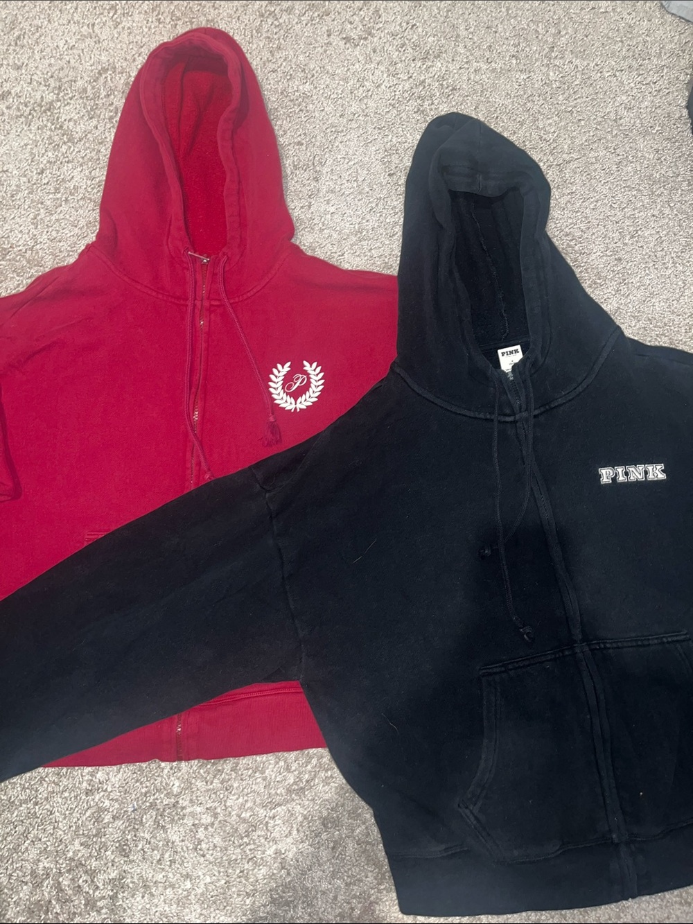 PINK Victoria's Secret Black & Red Hooded Zip-Up Sweatshirts
